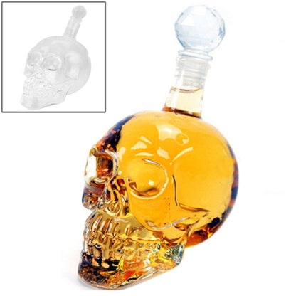 Amber crystal skull bottle with faceted stopper, 350 ml glass decanter