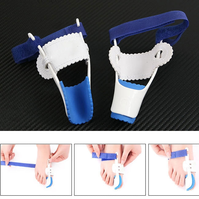 Blue and white bunion night splint straighteners, pair with hook-and-loop straps