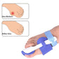 Blue night bunion splint straightener held with white toe cradle and blue straps