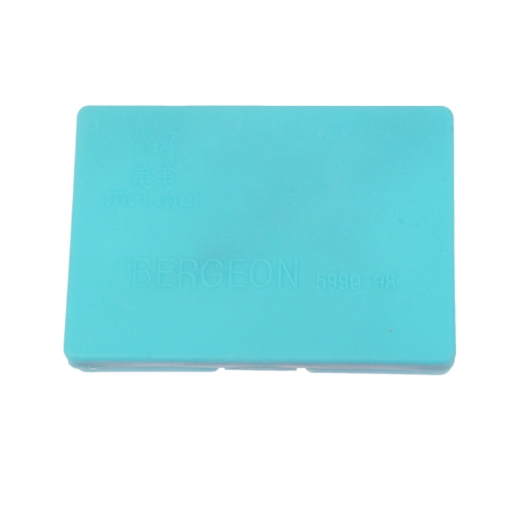 Turquoise kit case lid with embossed lettering