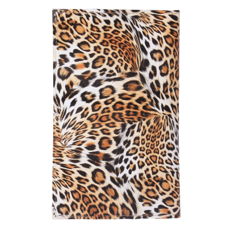 Leopard-pattern foldable cosmetic brush case pouch, front view