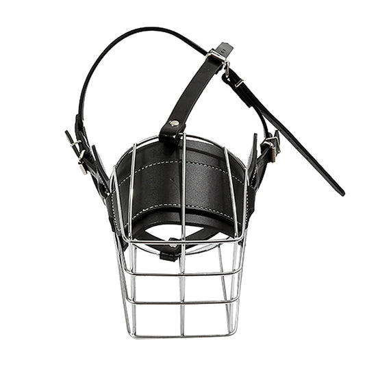 Steel Cage Style Dog Basket Wire Muzzle Protective Snout Cover with Leather Strap, Size: M, Size: M