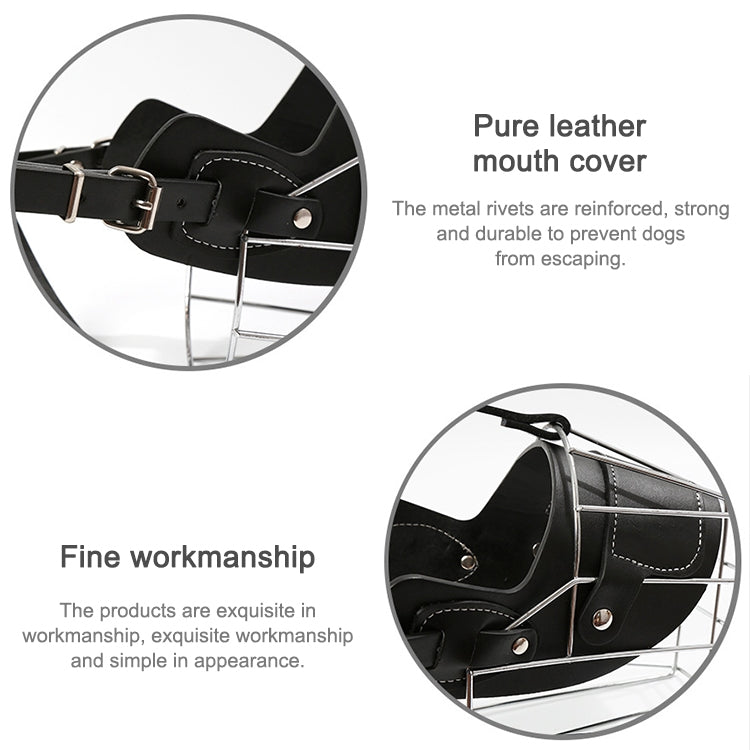 Steel Cage Style Dog Basket Wire Muzzle Protective Snout Cover with Leather Strap, Size: M, Size: M