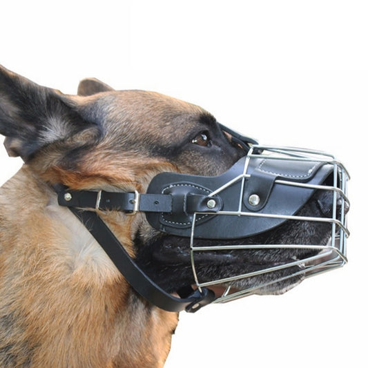 Steel Cage Style Dog Basket Wire Muzzle Protective Snout Cover with Leather Strap, Size: M, Size: M