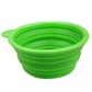 Green collapsible silicone pet feeder bowl with handle, empty