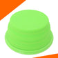 Green collapsible silicone pet feeder bowl with top rim and side handle