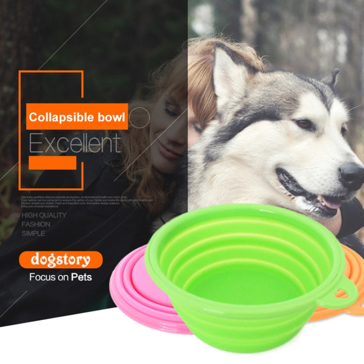 Green collapsible silicone pet bowl with side handle for dog feeding
