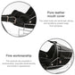 Black leather dog muzzle with metal wire cage and reinforced rivets on straps