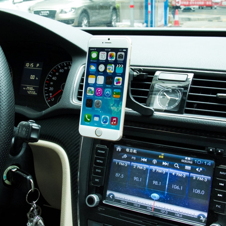 Rotatable universal phone holder installed on a car air vent with smartphone mounted