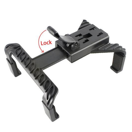 Black tablet holder mount with spring-lock plate and adjustable side clamps