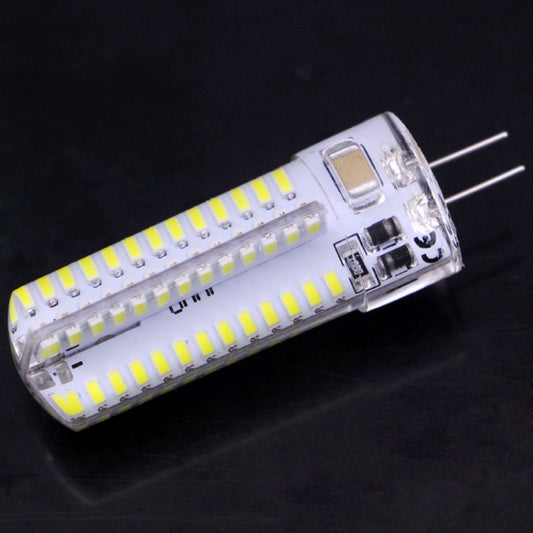 Clear G4 LED bulb angled view with rows of yellow SMD LEDs and two pins