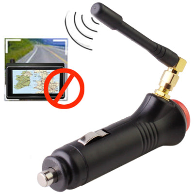Portable car GPS signal jammer with switch, black cigarette-lighter adapter with gold plug