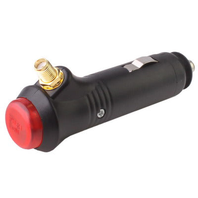Portable car GPS signal jammer, close side view with red circular end cap and gold fittings