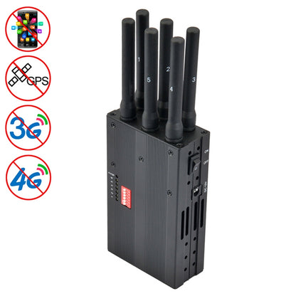 Black mobile signal jammer with four antennas on a compact rectangular body