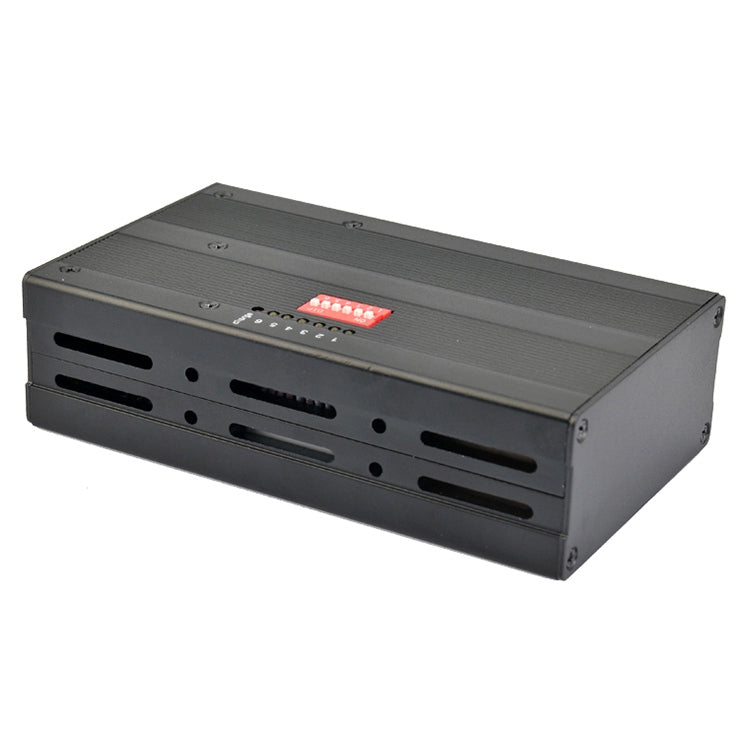 Black signal jammer device with multiple antennas and glowing LED status bar