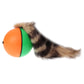 Orange and green motorized rolling chaser ball with attached faux fur tail