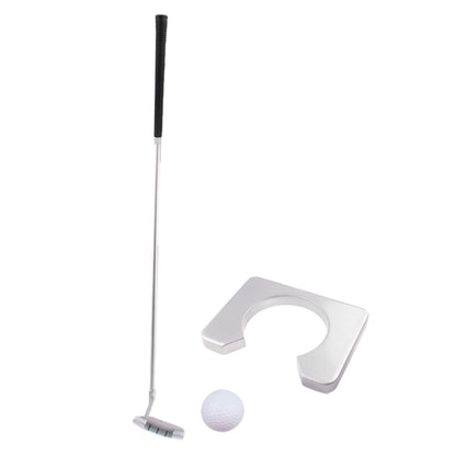 Indoor golf putter club with white head, black grip shaft, and white golf ball