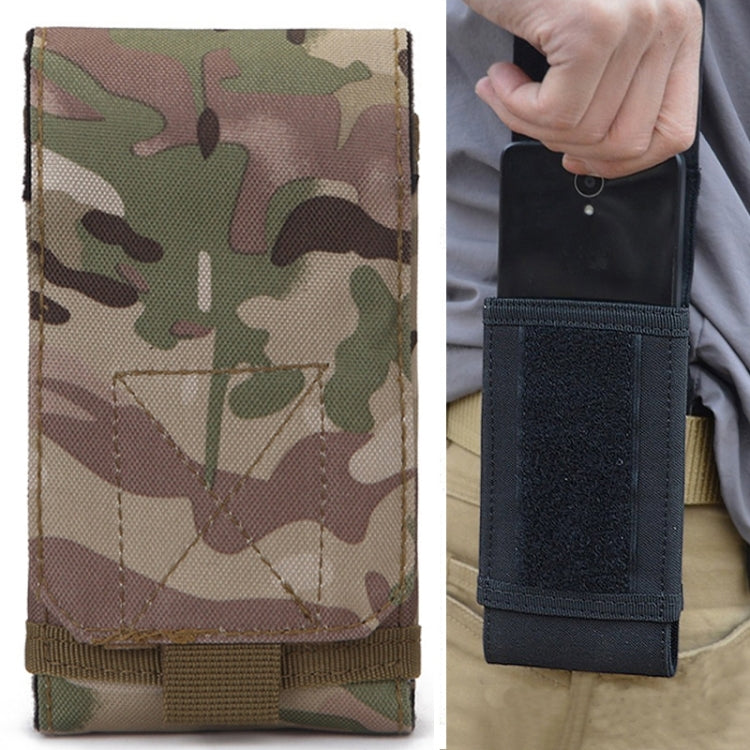 Camouflage fabric cell phone pouch with front flap and adjustable belt loop strap
