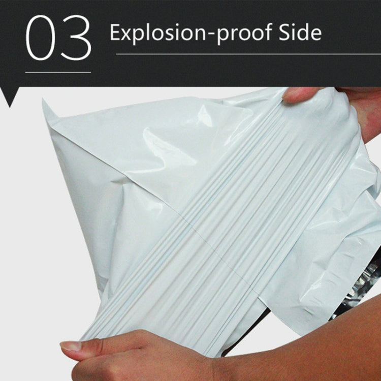 White padded mailer held open by hands, side seam visible