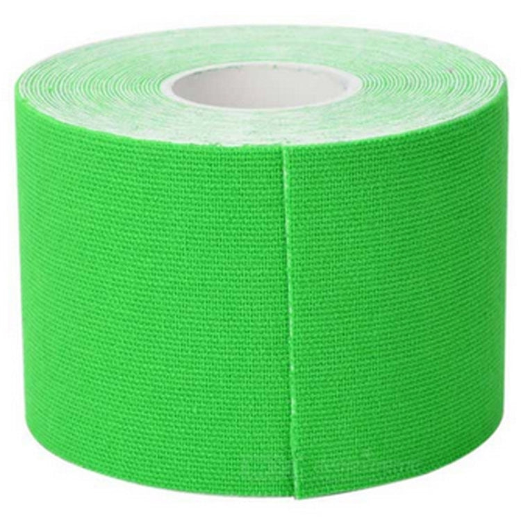 Green waterproof sports muscle tape roll, close-up of wide roll and inner core.