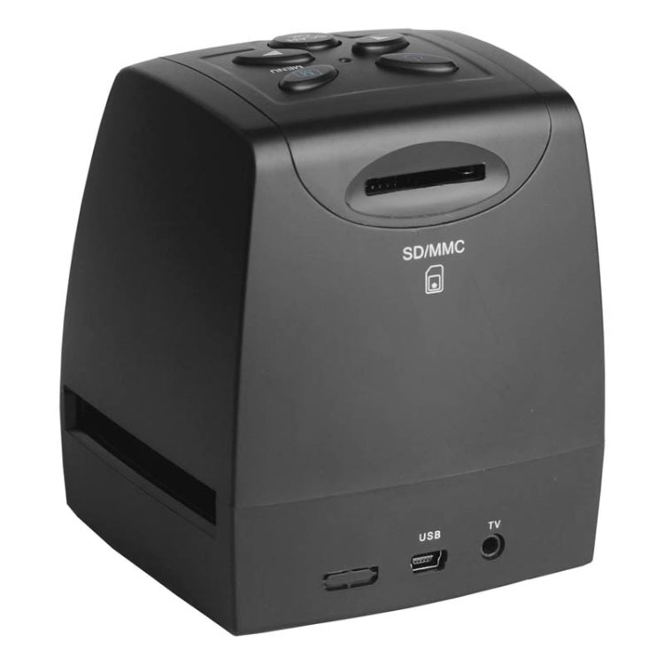 Compact film scanner rear panel with SD/MMC slot and USB/TV ports