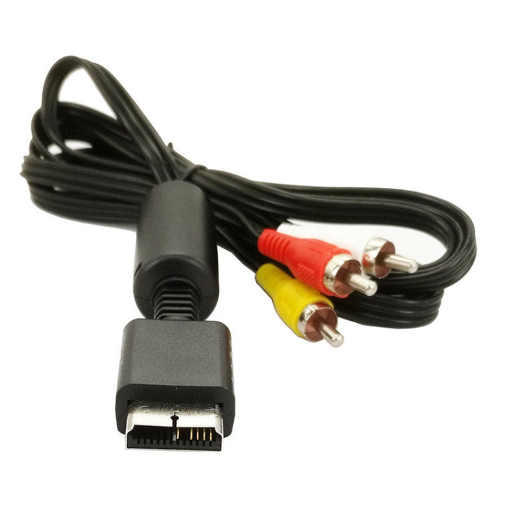 PS2 AV cable with RCA connectors and wide black PS2 plug on the cable