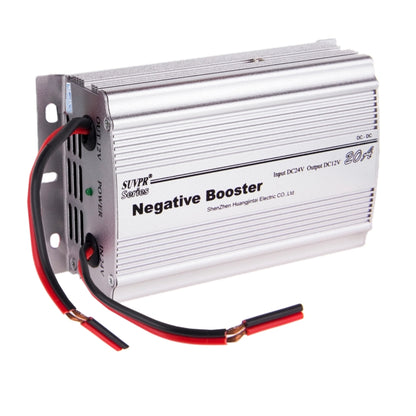 DC-DC negative booster inverter adapter with red/black cables and metal housing