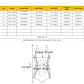 Children's mermaid swimwear size chart with chest, waist, hip, and length measurements