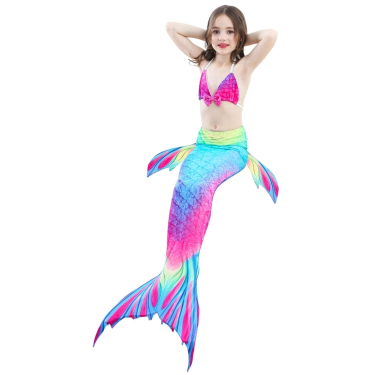 Girls mermaid tail swimsuit set with pink bikini top and blue-green mermaid tail