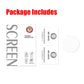 Screen protector package includes protective film and accessories in labeled cards