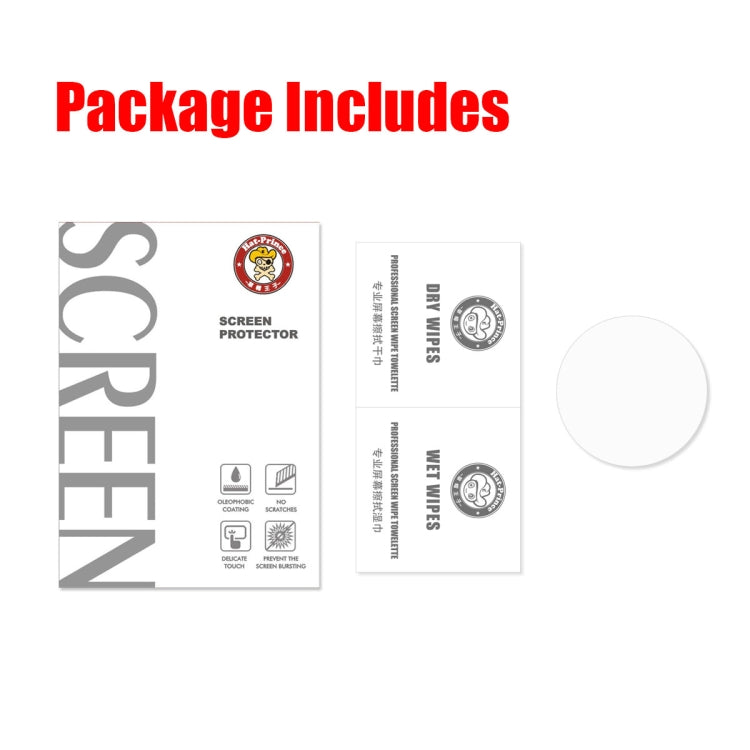 Screen protector package includes protective film and accessories in labeled cards
