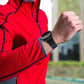 Blue canvas watch band with black buckle worn on wrist