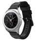 Smartwatch wrist strap in black with textured canvas weave and clasp strap end