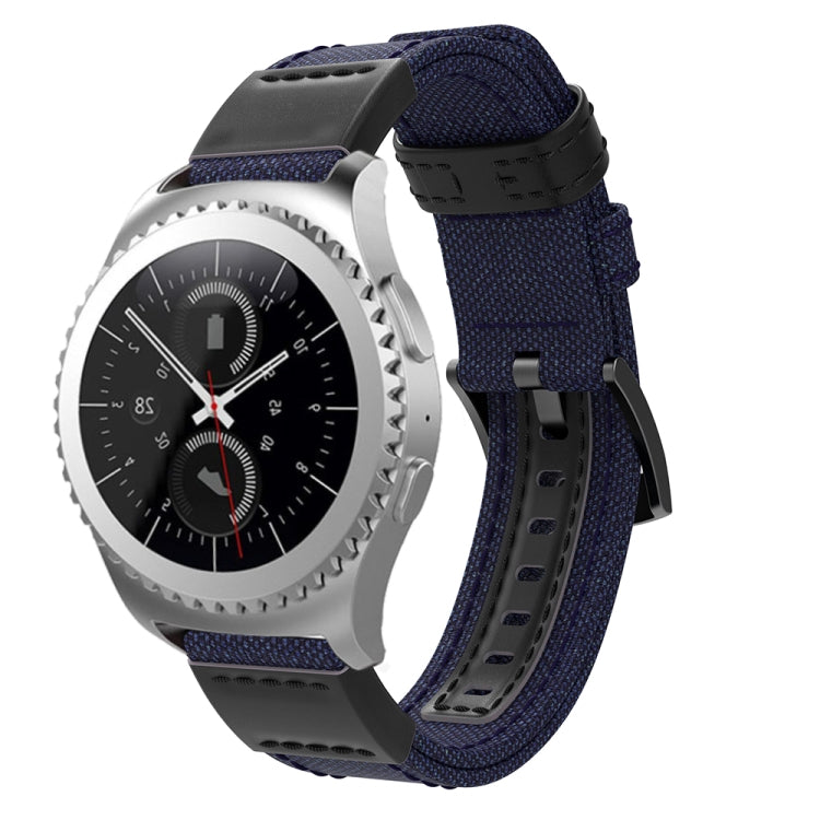 Smartwatch wrist strap with blue woven canvas band and black adjustable buckle