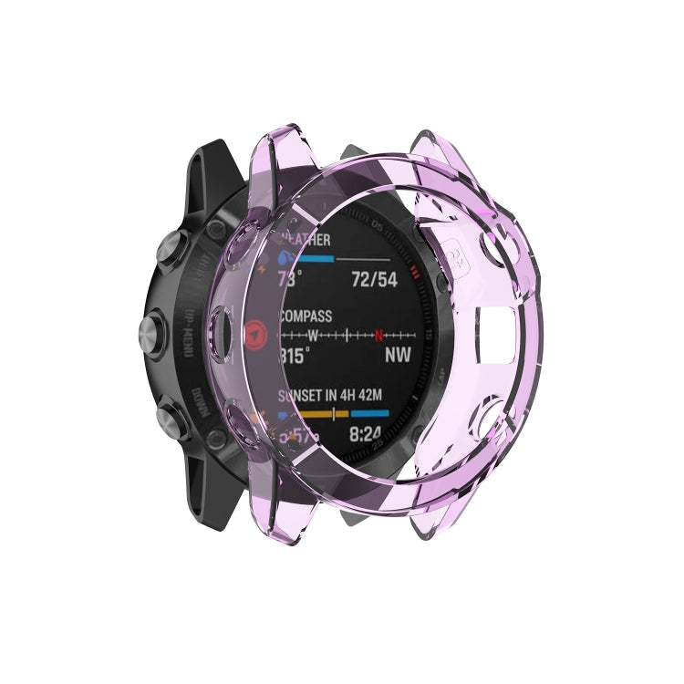 TPU watch case for Garmin Fenix 6S with purple translucent bezel cover