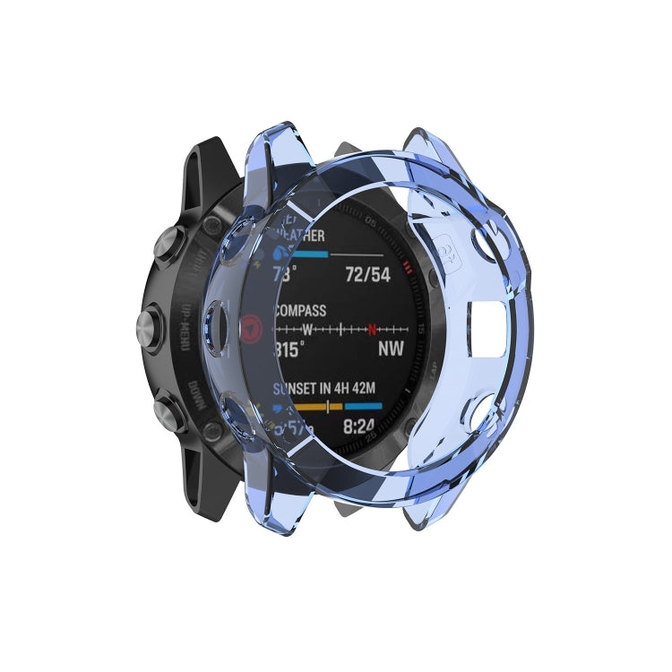 TPU watch case for Garmin Fenix 6S with blue translucent bezel cover