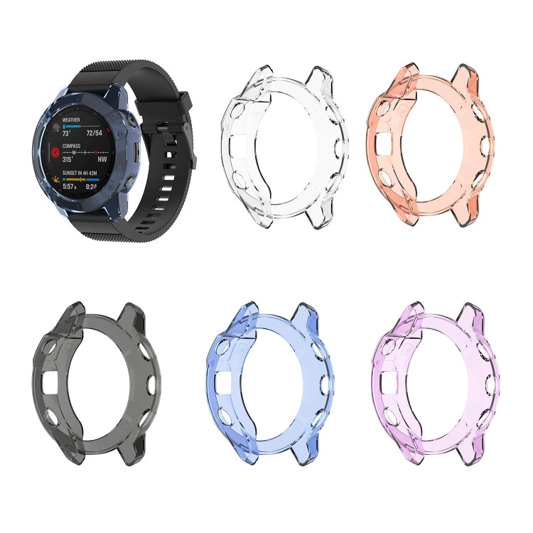 Assorted TPU watch case covers in clear, blue, purple, orange, and black bezel colors