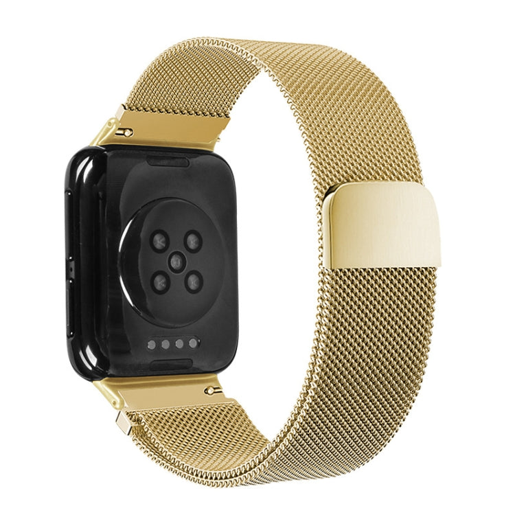 Gold milanese stainless steel smartwatch strap with square watch face