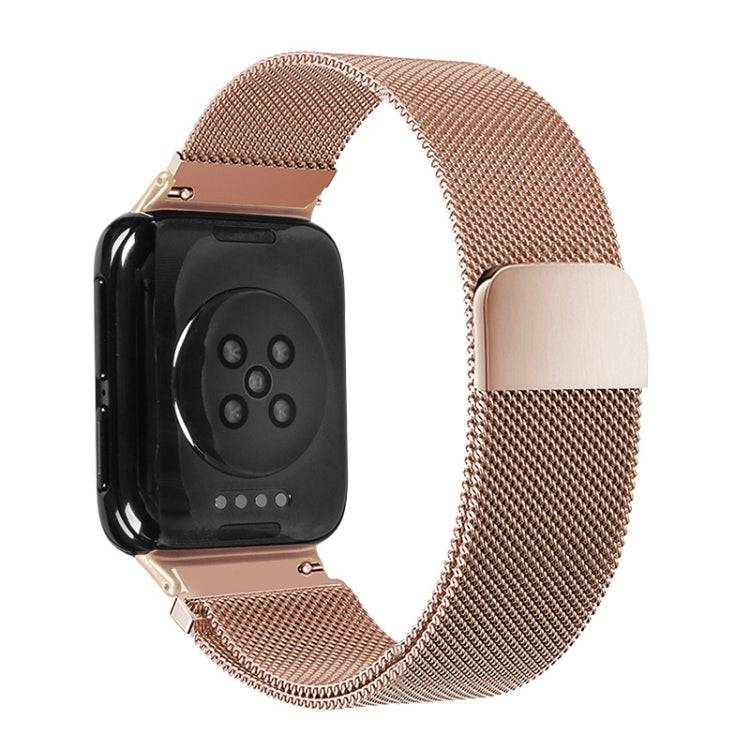 Rose gold milanese stainless steel smartwatch strap with square watch face
