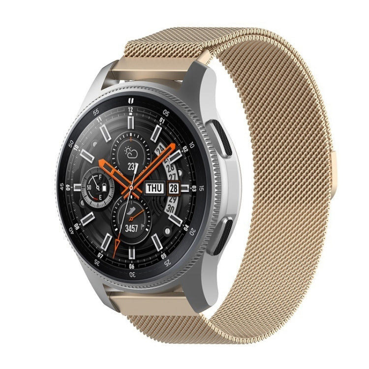 18mm Milan stainless steel mesh watch band with champagne gold clasp and woven texture.