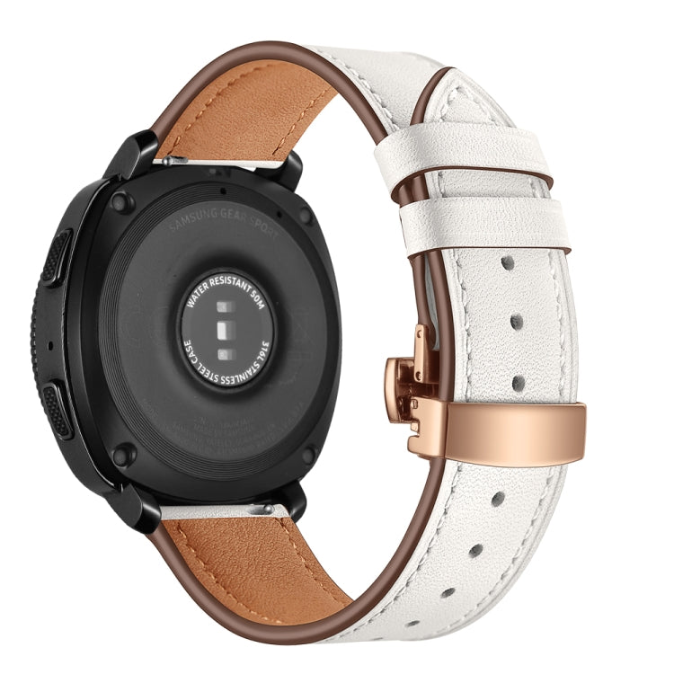 Leather watch strap with butterfly buckle, white with rose gold-tone clasp