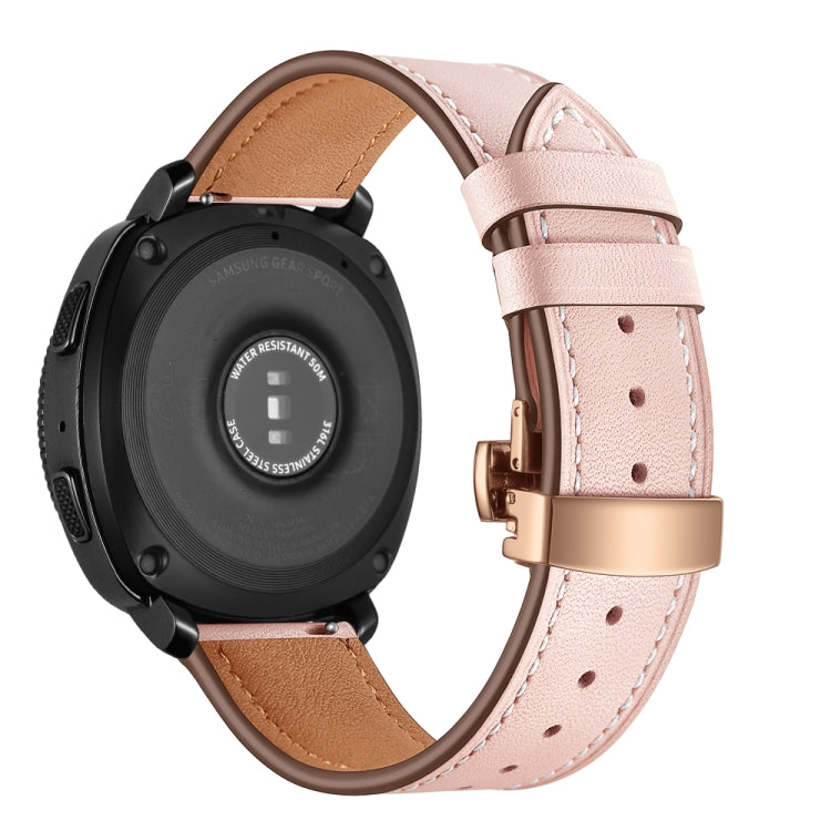 Leather watch strap with butterfly buckle, pink with rose gold-tone clasp