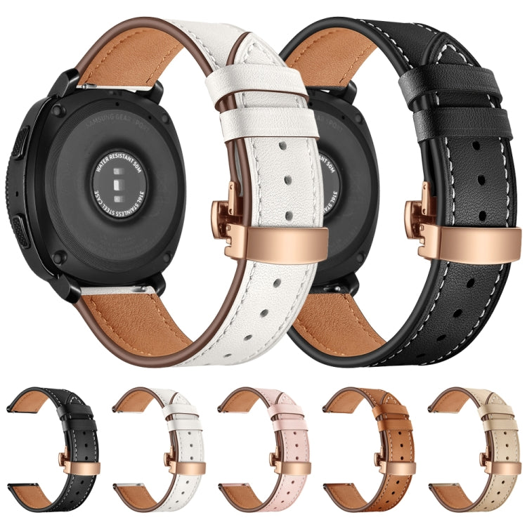Set of leather watch straps with rose gold-tone butterfly buckles in black, white, pink, apricot