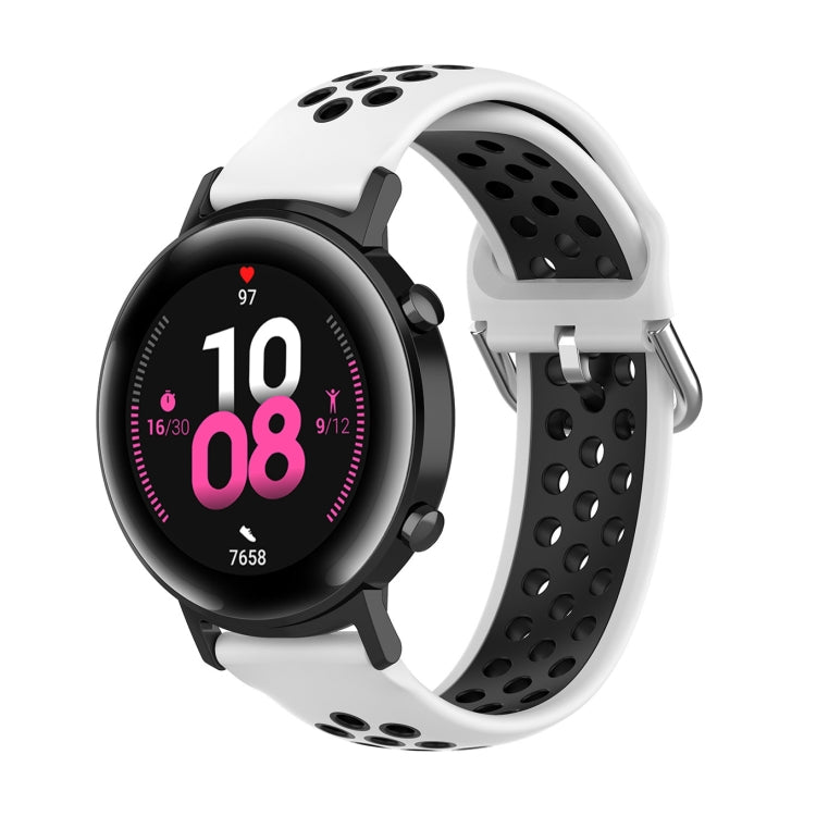 22mm silicone watch strap, perforated band, white and black, metal buckle