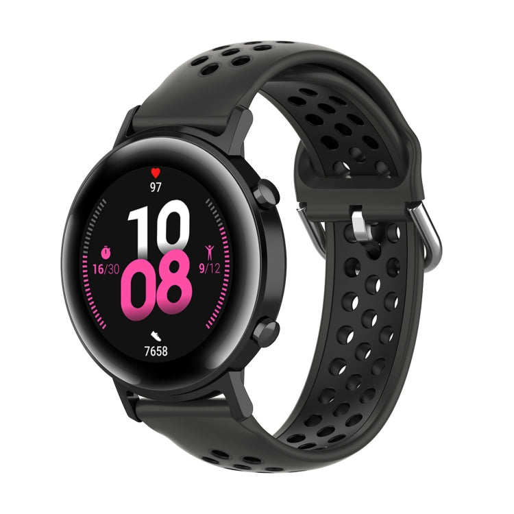Silicone watch strap with buckle, black perforated design and sports styling