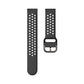Breathable porous watch strap with inner buckle, black band with metal clasp.