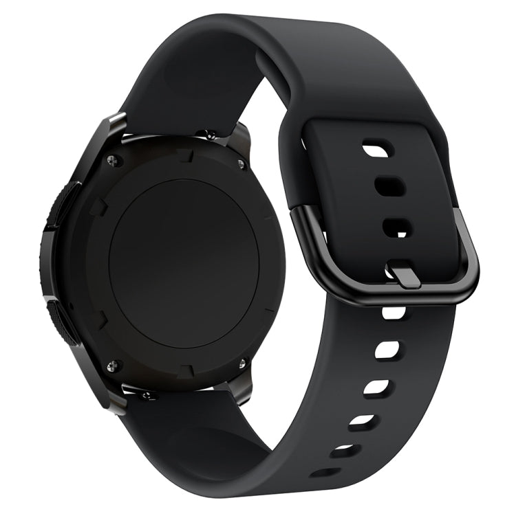 Black silicone smartwatch strap with metal buckle and punched adjustment holes