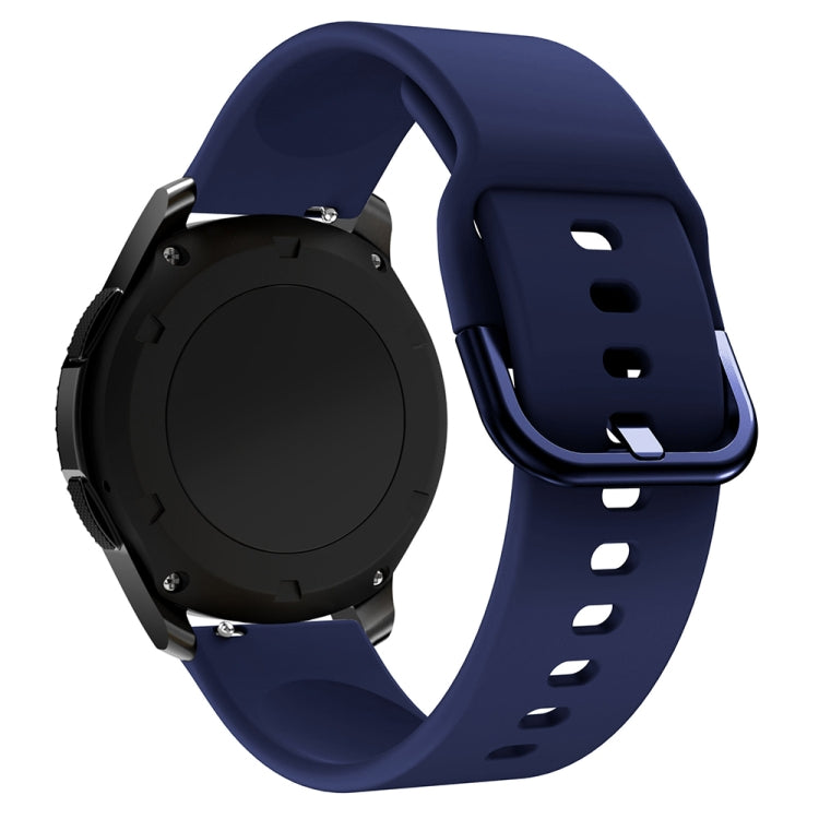 Midnight blue silicone smartwatch strap with metal buckle and adjustment holes
