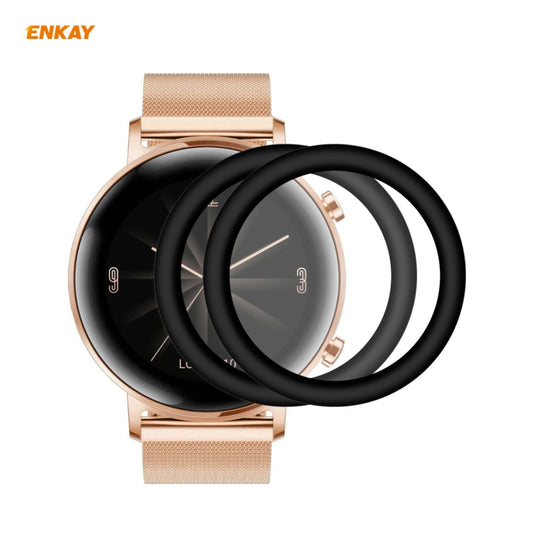 ENKAY screen protector film set with soft PC edge, shown on rose-gold smartwatch face
