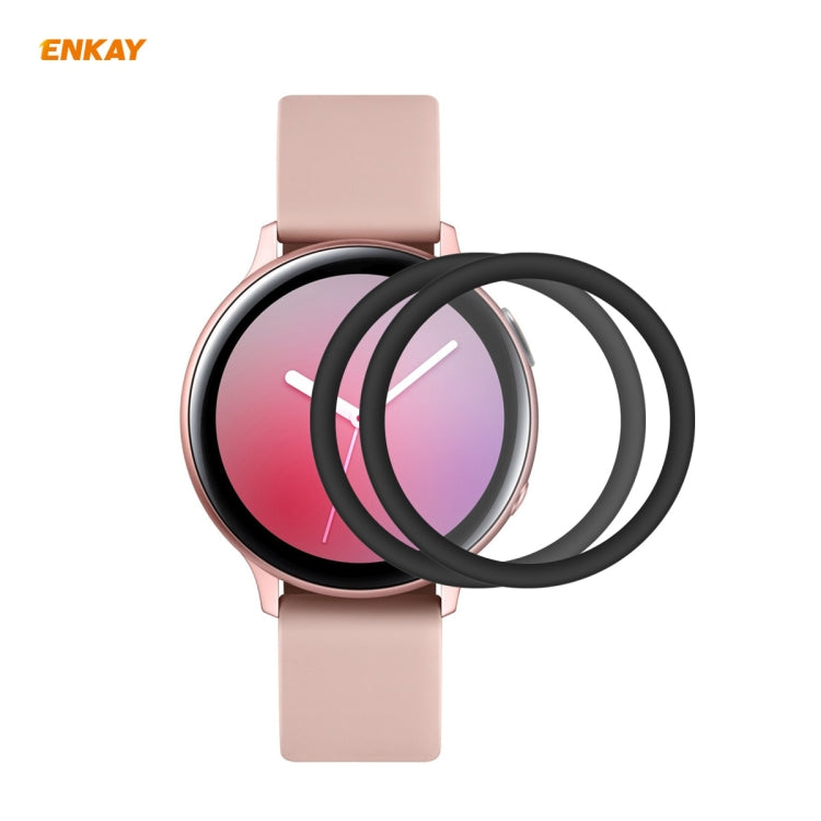 Screen protector film set with soft PC edge on pink smartwatch face